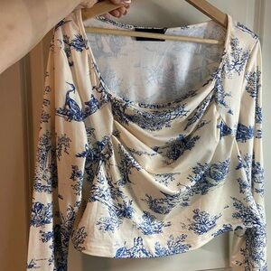 Cider Blue and Cream Drape Top